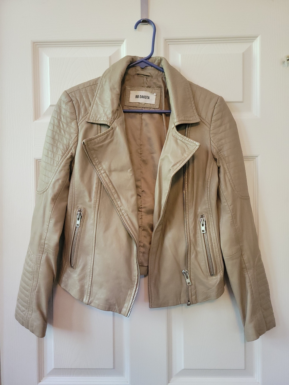 BB Dakota Women's Taupe Faux Leather Moto Jacket, XS